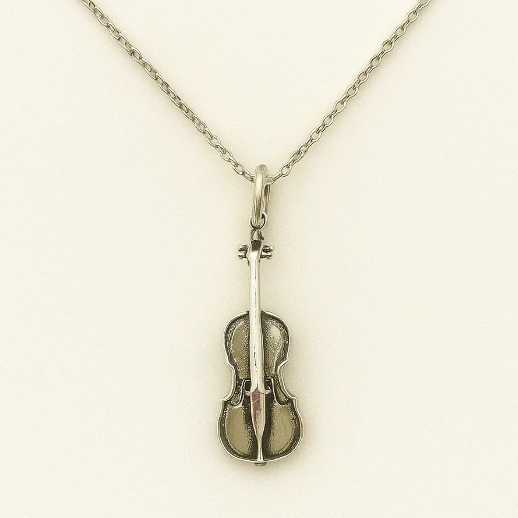 necklace violin silver musical