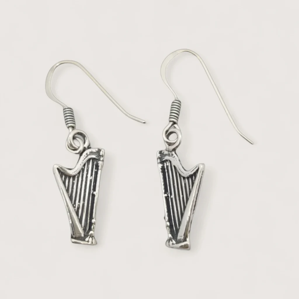 Boucles d'Oreilles Pendentifs Argent Recyclé Harpe