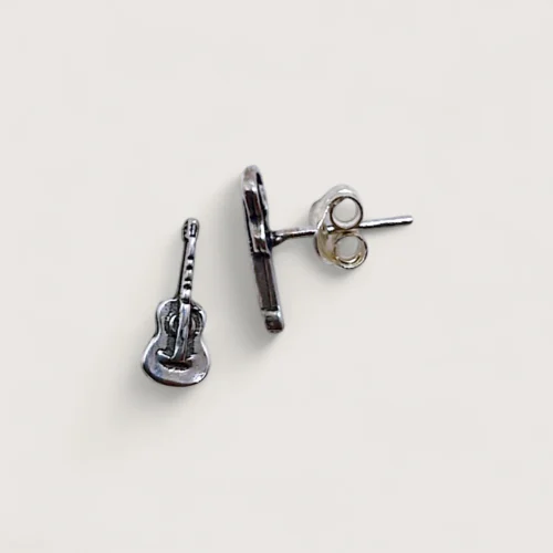 Hõbe - Petites Boucles d’Oreilles - Argent Recyclé - Guitare