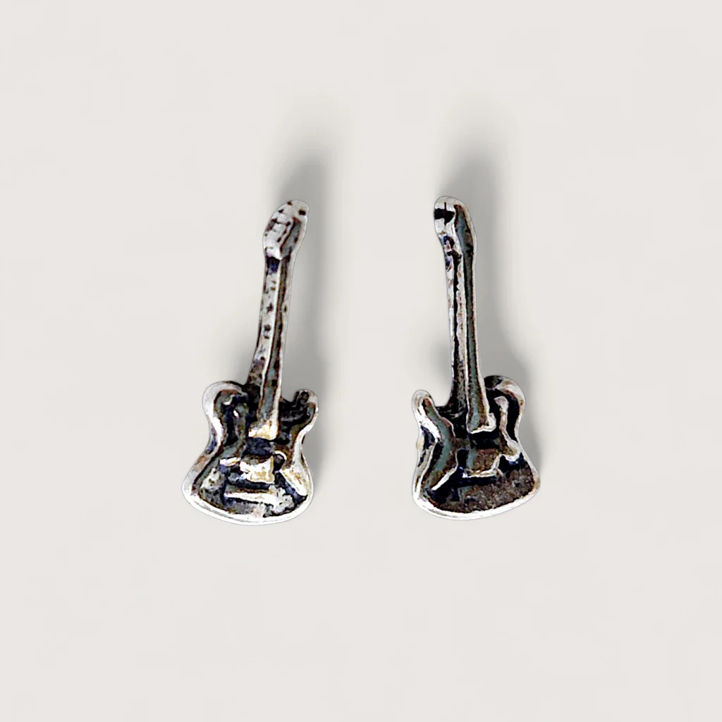 Petites Boucles d’Oreilles Argent Recyclé Guitare Électrique