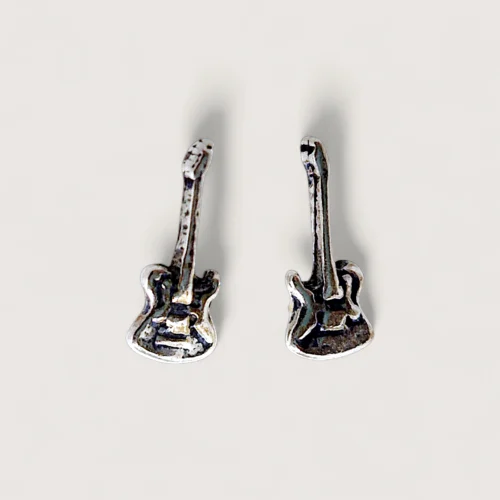 Petites Boucles d’Oreilles Argent Recyclé Guitare Électrique Petites Boucles d’Oreilles Argent Recyclé Guitare Électrique