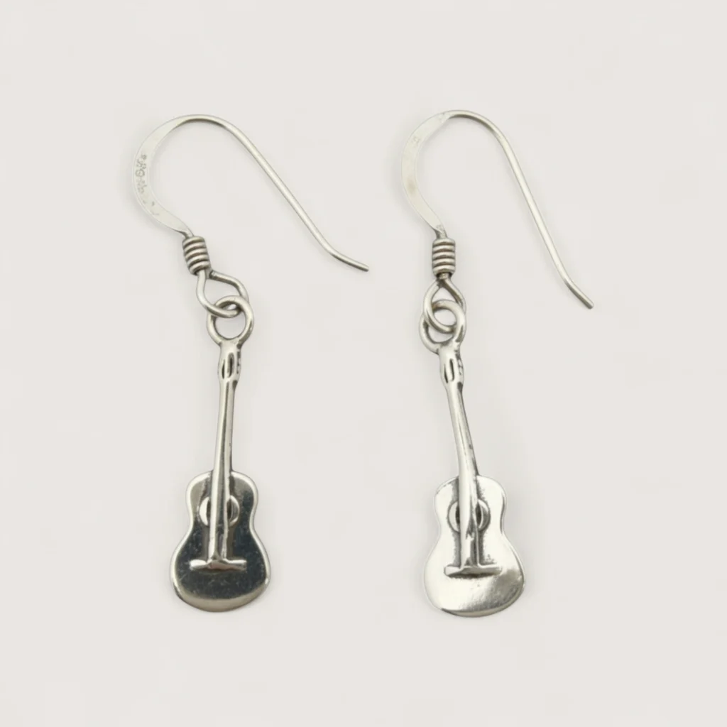 Boucles d'Oreilles Pendentifs Argent Recyclé Guitare