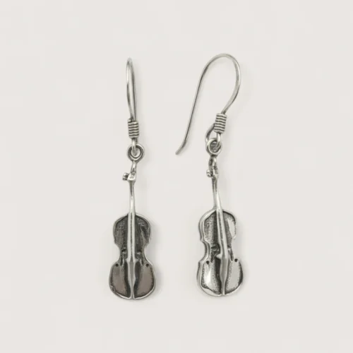 Boucles d'Oreilles Pendentifs Argent Recyclé Violon Boucles d'Oreilles Pendentifs Argent Recyclé Violon