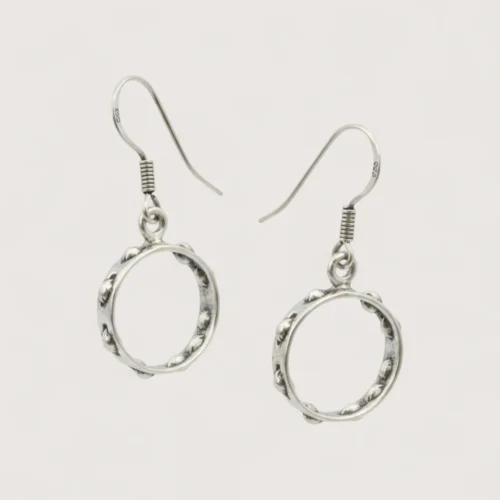 Boucles d'Oreilles Pendentifs Argent Recyclé Tambourin