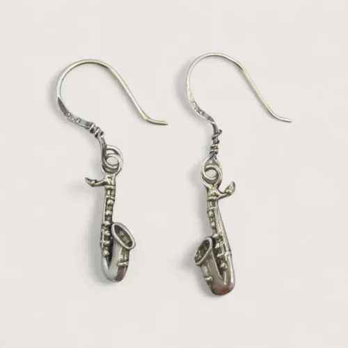 1031 (1).webp Boucles d'Oreilles Pendentifs Argent Recyclé Saxophone